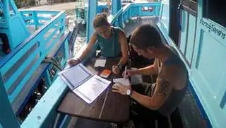 Independent Specialty divers planning dive on the Crystal Dive boat