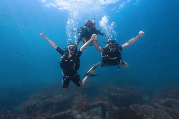Basic Diver Experience enjoying their dive at Mango Bay dive site Koh Tao