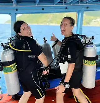 Enriched Air Nitrox Specialty course students on the Crystal Dive boat before a dive