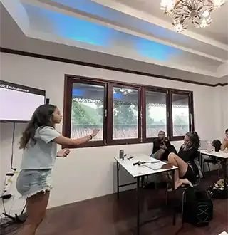 Crystal Dive Instructor giving classroom dive theory presentations on Koh Tao