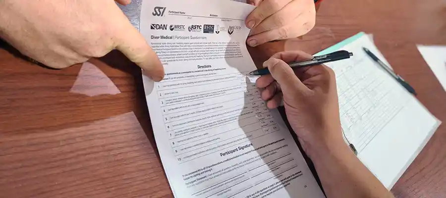 Completing SSI medical statement for Scuba Diving