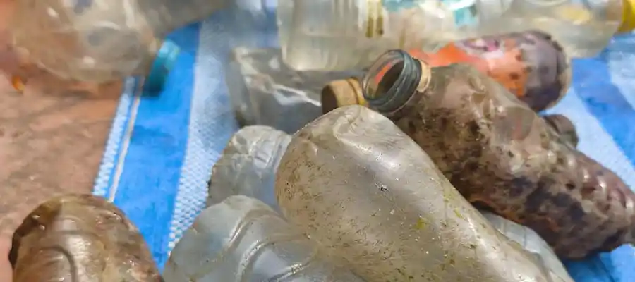Trash bottles found on shore dive